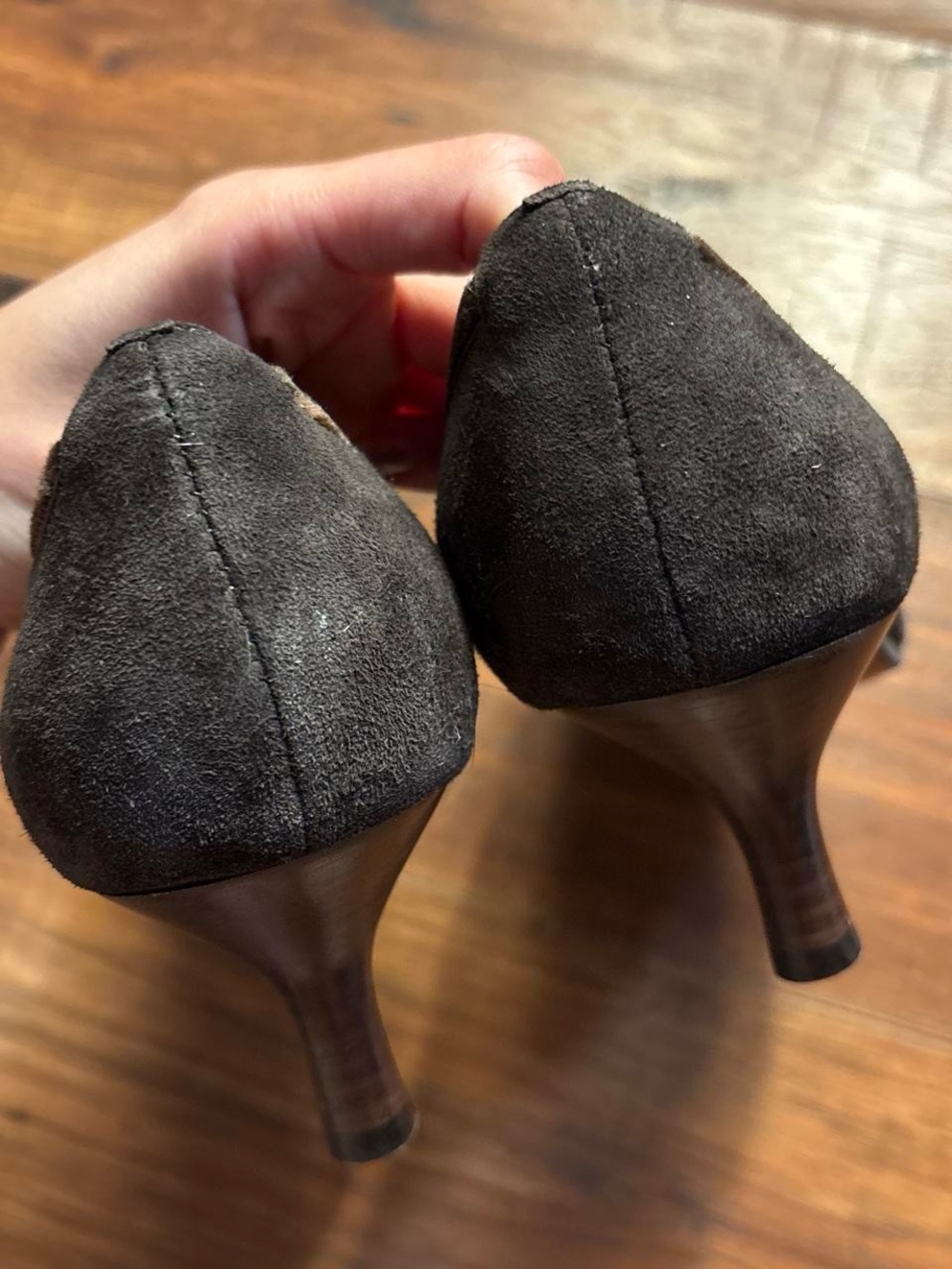 Brown Suede Kitten Heels W Green Gem Embellishment by Talbots - Picture 6 of 8